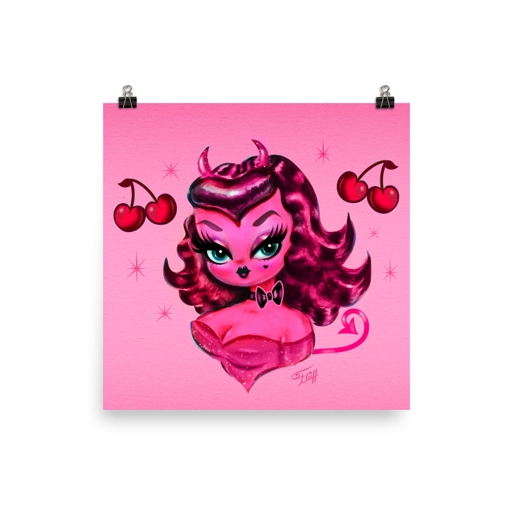 Devil Dolly with Cherries on Pink • Art Print