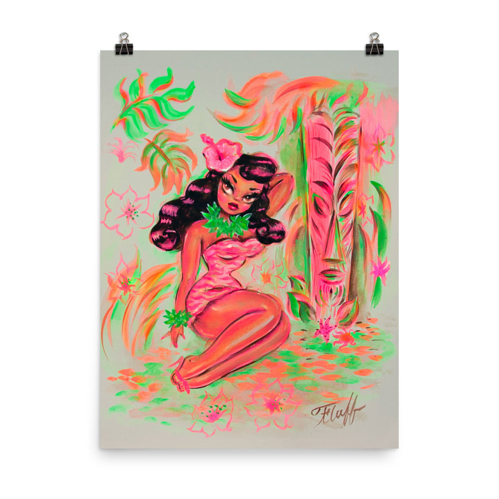 Island Maiden with Pink Tiki • Art Print