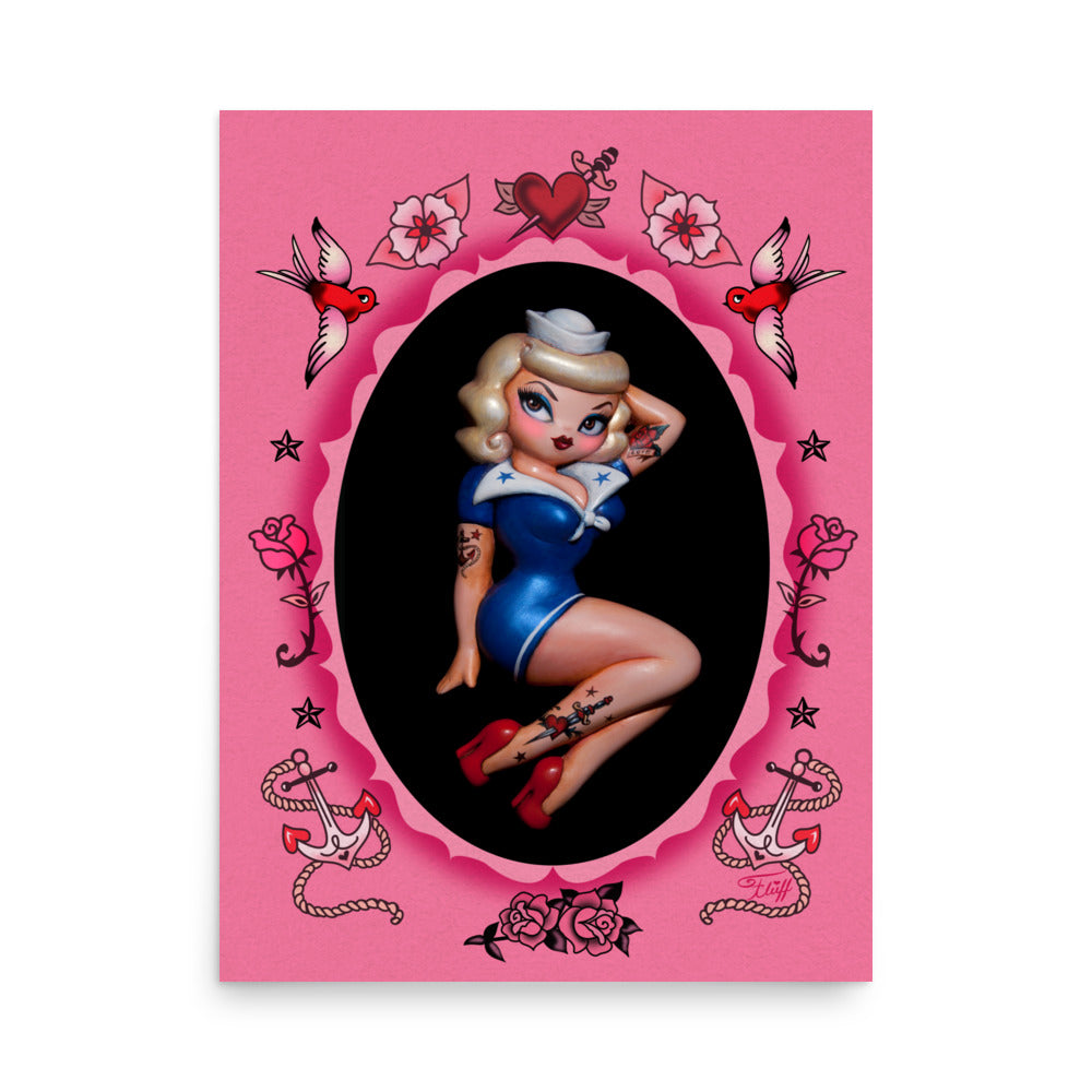 Suzy Sailor Blonde Dolly on Pink • Art Print