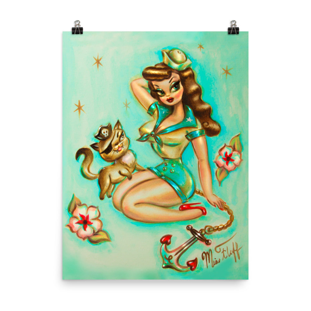 Sailor Girl with Pirate Kitty • Art Print