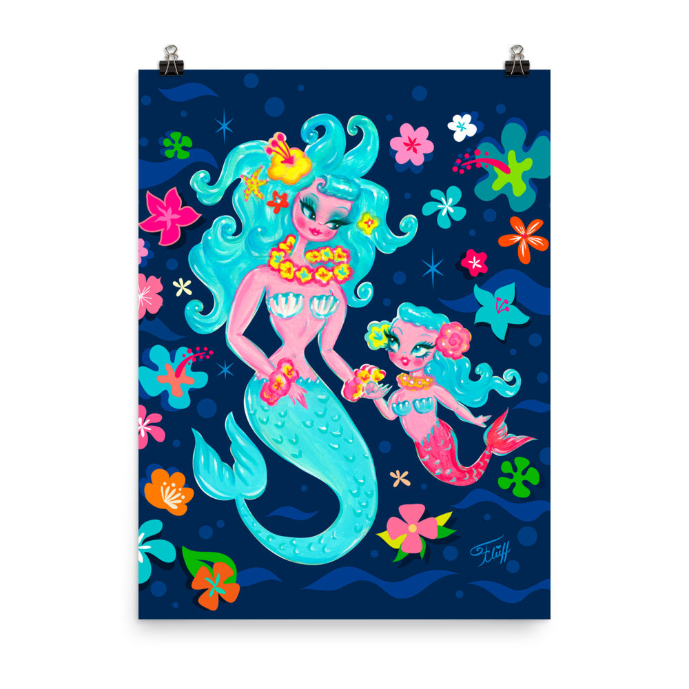 Mermaid Mama with Baby Girl Mermaid • Art Print