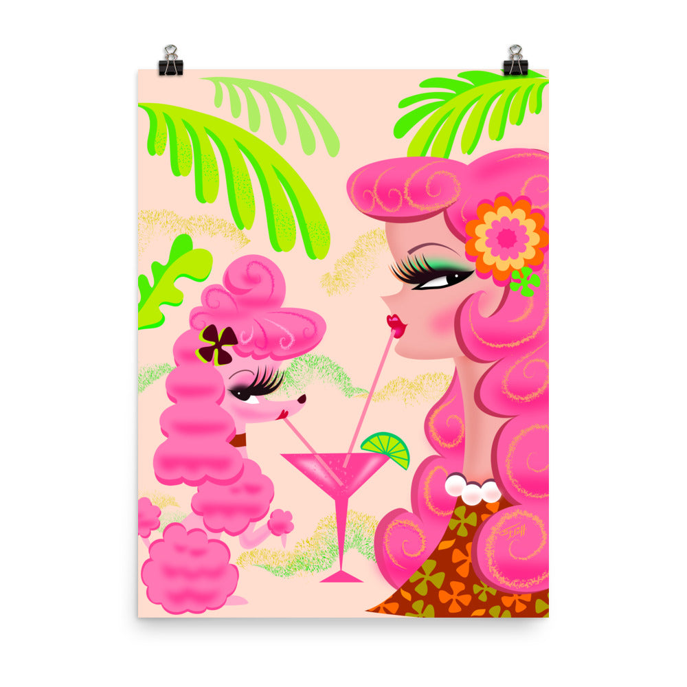 Pink Poodle Martini Girl • Art Print