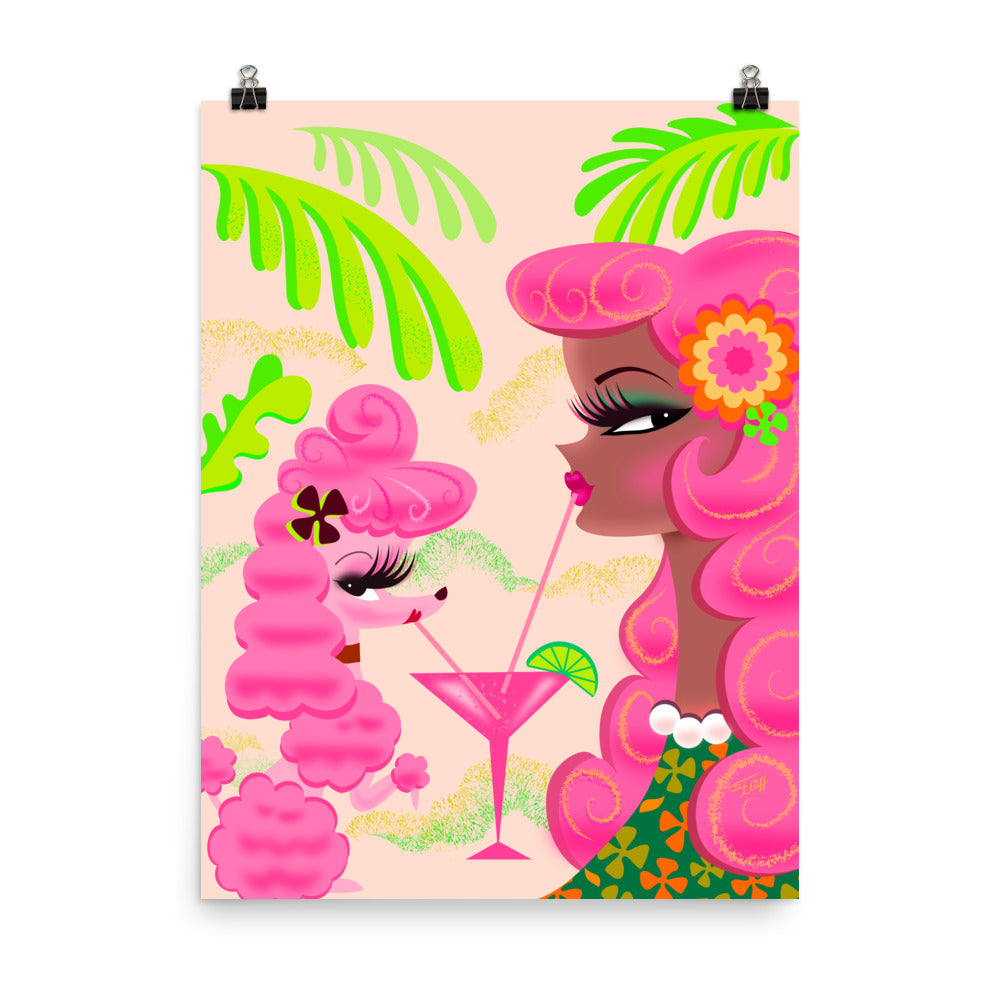 Pink Poodle Martini Girl Mocha • Art Print