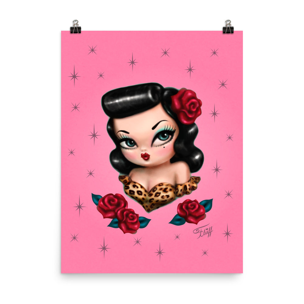 Rockabilly Baby Doll with Roses Pink • Art Print