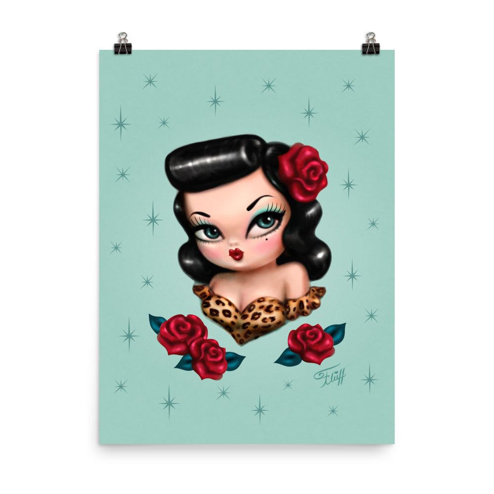 Rockabilly Baby Doll with Roses Mint • Art Print