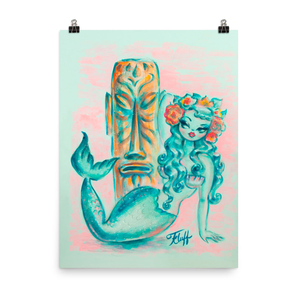 Tiki Mermaid with Flower Crown • Art Print