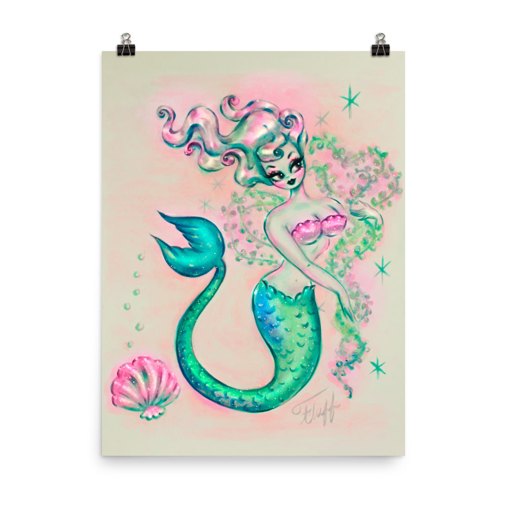Pearly Mermaid with Seaweed Boa • Art Print