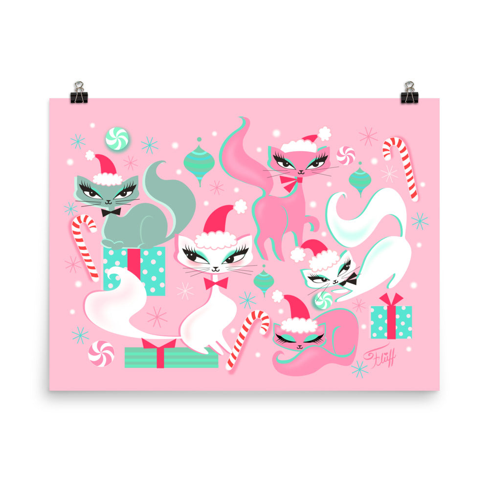 Swanky Kittens Christmas Pink • Art Print