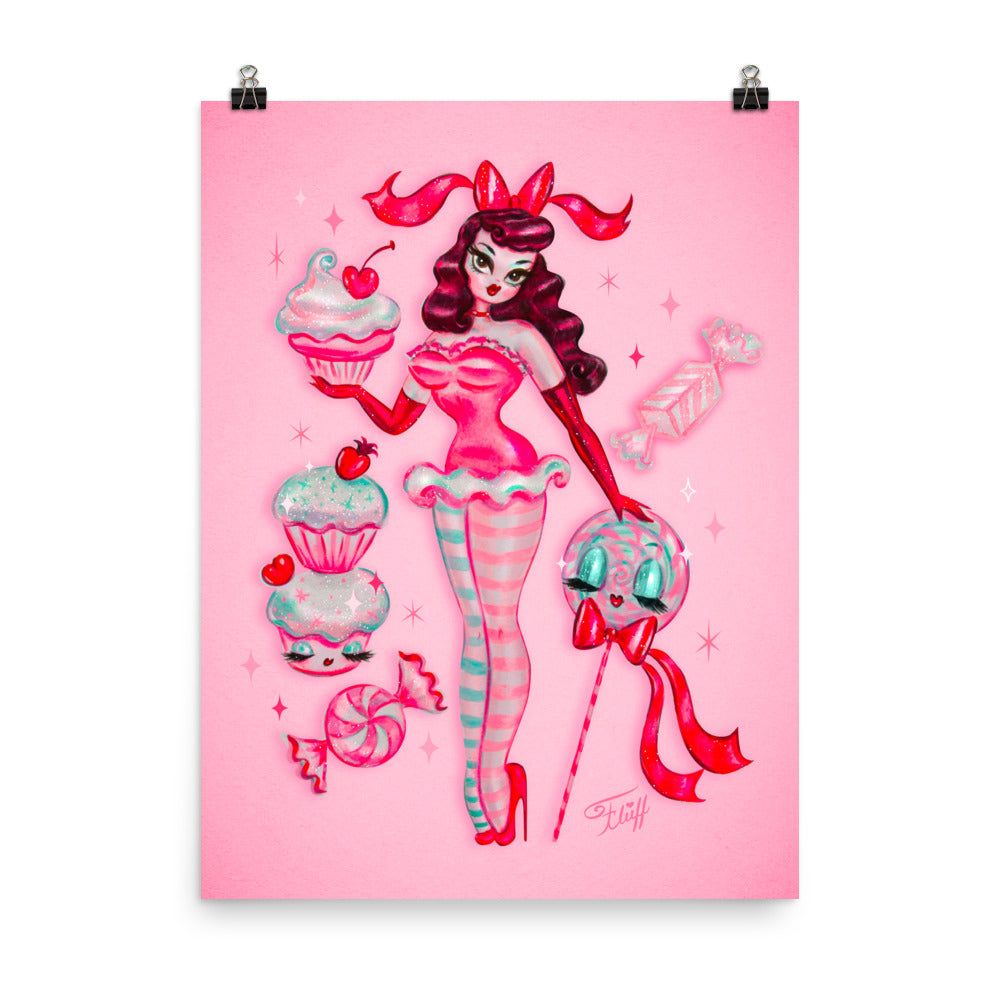 Brunette Cupcake Doll with Lollipop • Art Print