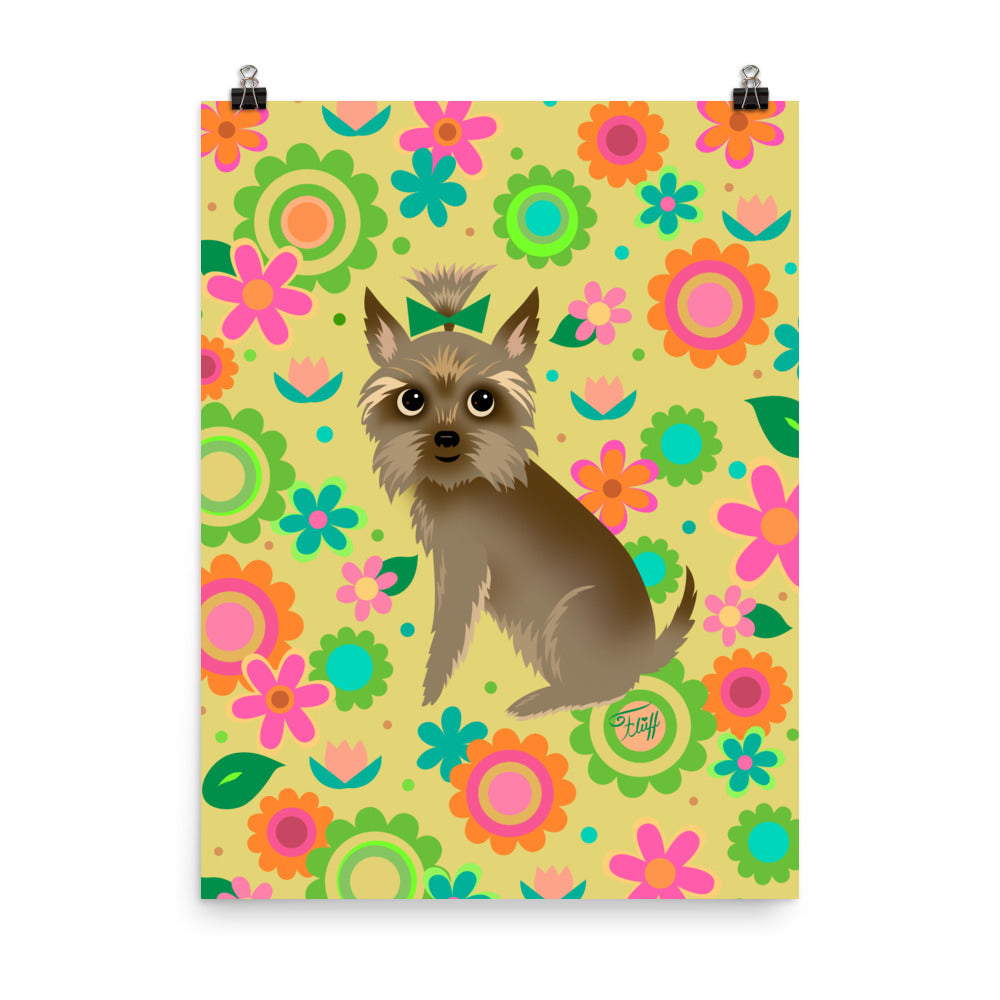 Yorkie with Mod Flowers • Art Print