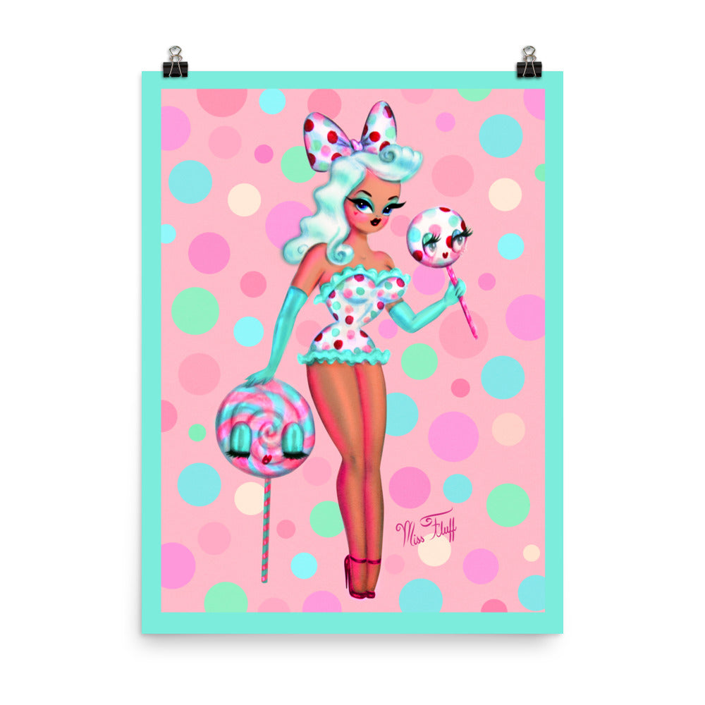 Polka Dot Lollipop Doll Caramel • Art Print