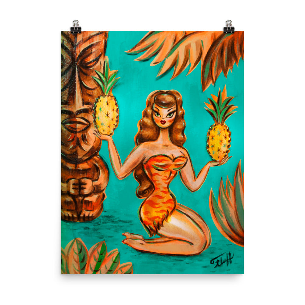 Tiki Island Girl with Pineapples • Art Print