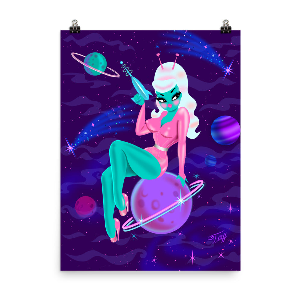 Alien Girl on Saturn • Cosmic Purple version • Art Print