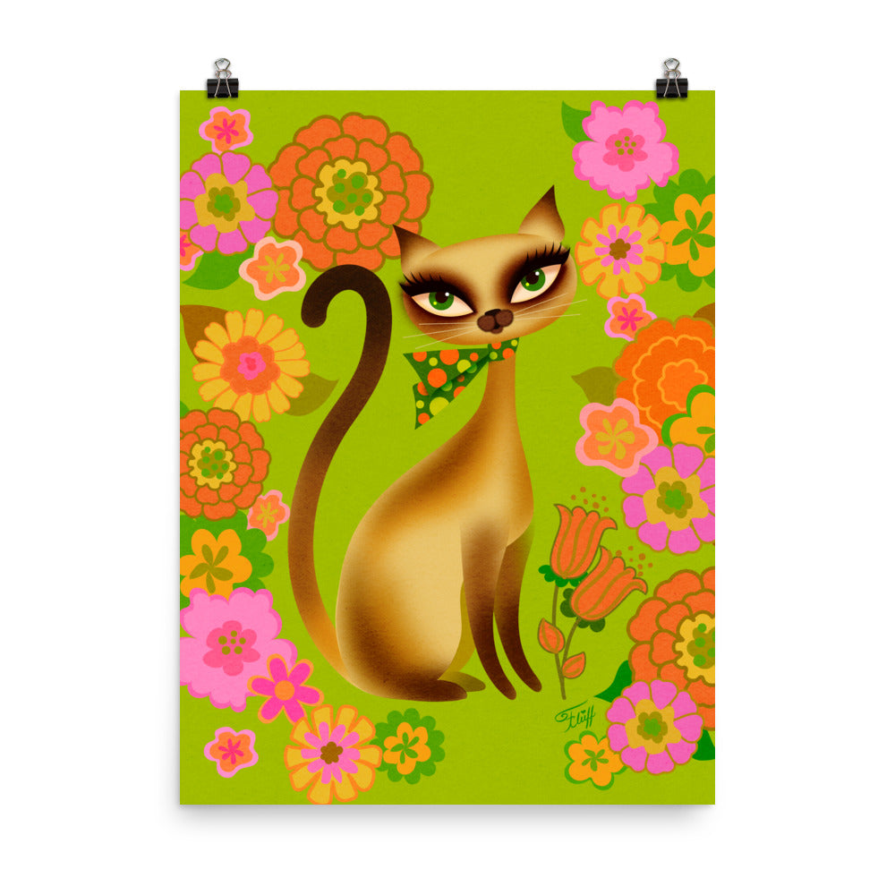 Siamese Mod Flower Kitty • Art Print
