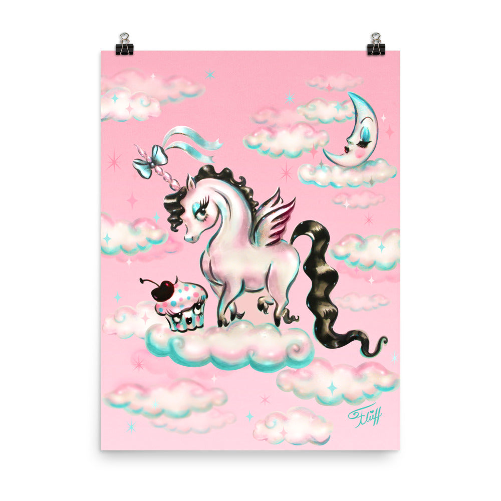 Baby Unicorn Pegasus with Cupcake • Art Print