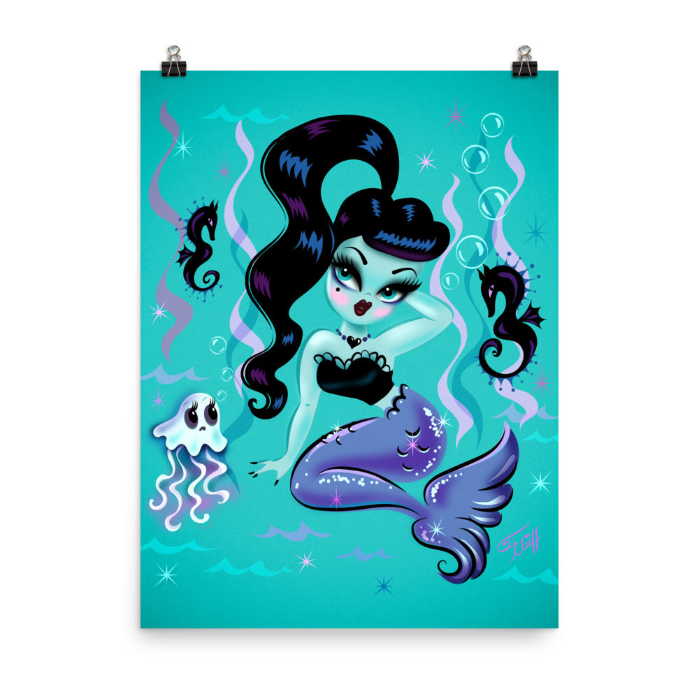 Goth Baby Doll Mermaid with Ghost Jelly • Art Print
