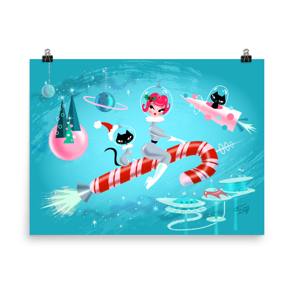 Candy Cane Rocket Girl • Art Print