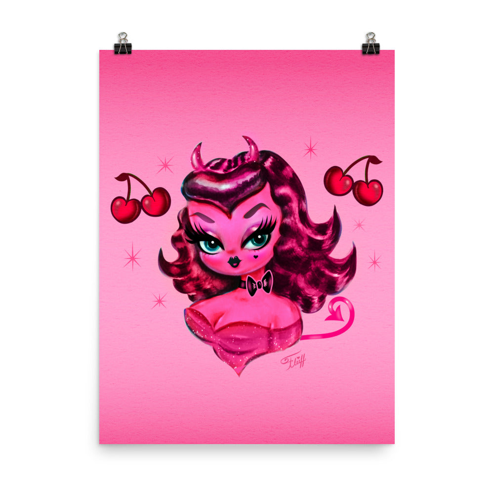 Devil Dolly with Cherries on Pink • Art Print