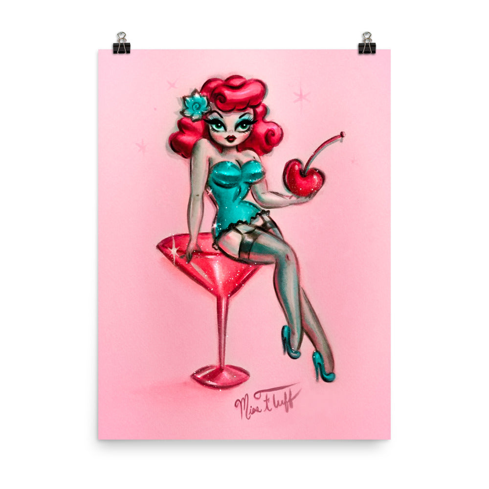 Candy Redhead Cherry Martini Girl • Art Print