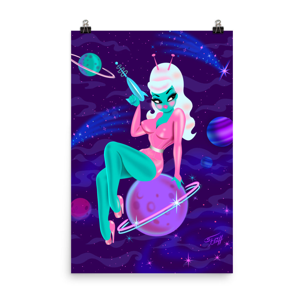 Alien Girl on Saturn • Cosmic Purple version • Art Print