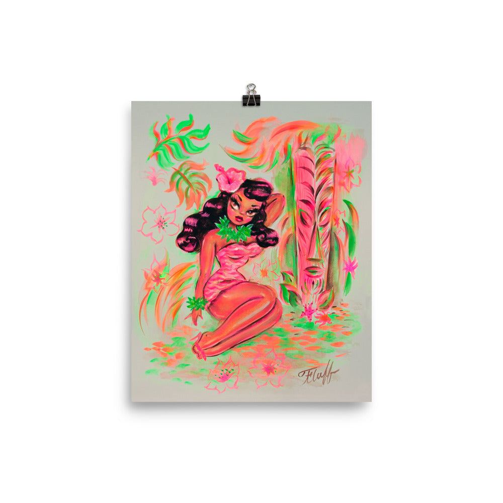 Island Maiden with Pink Tiki • Art Print