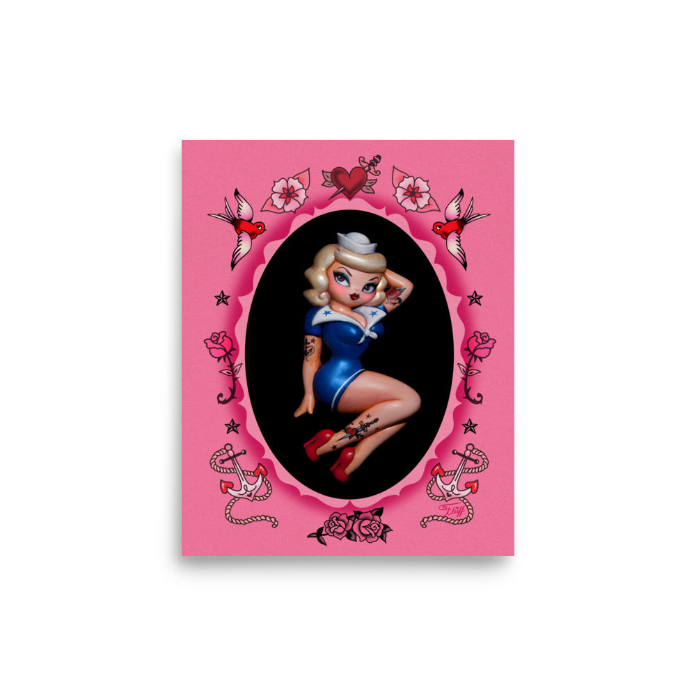 Suzy Sailor Blonde Dolly on Pink • Art Print