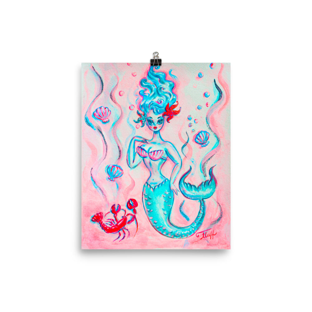 Blue Mermaid with Lobster • Art Print