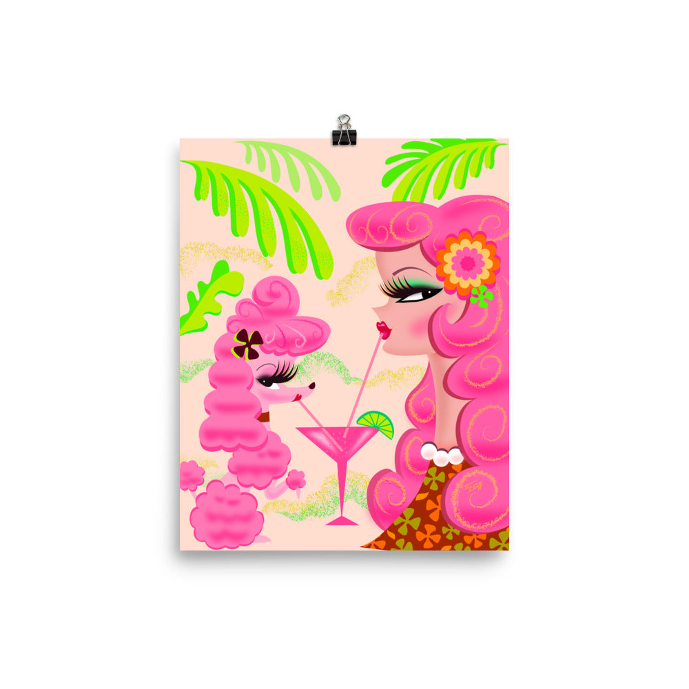 Pink Poodle Martini Girl • Art Print