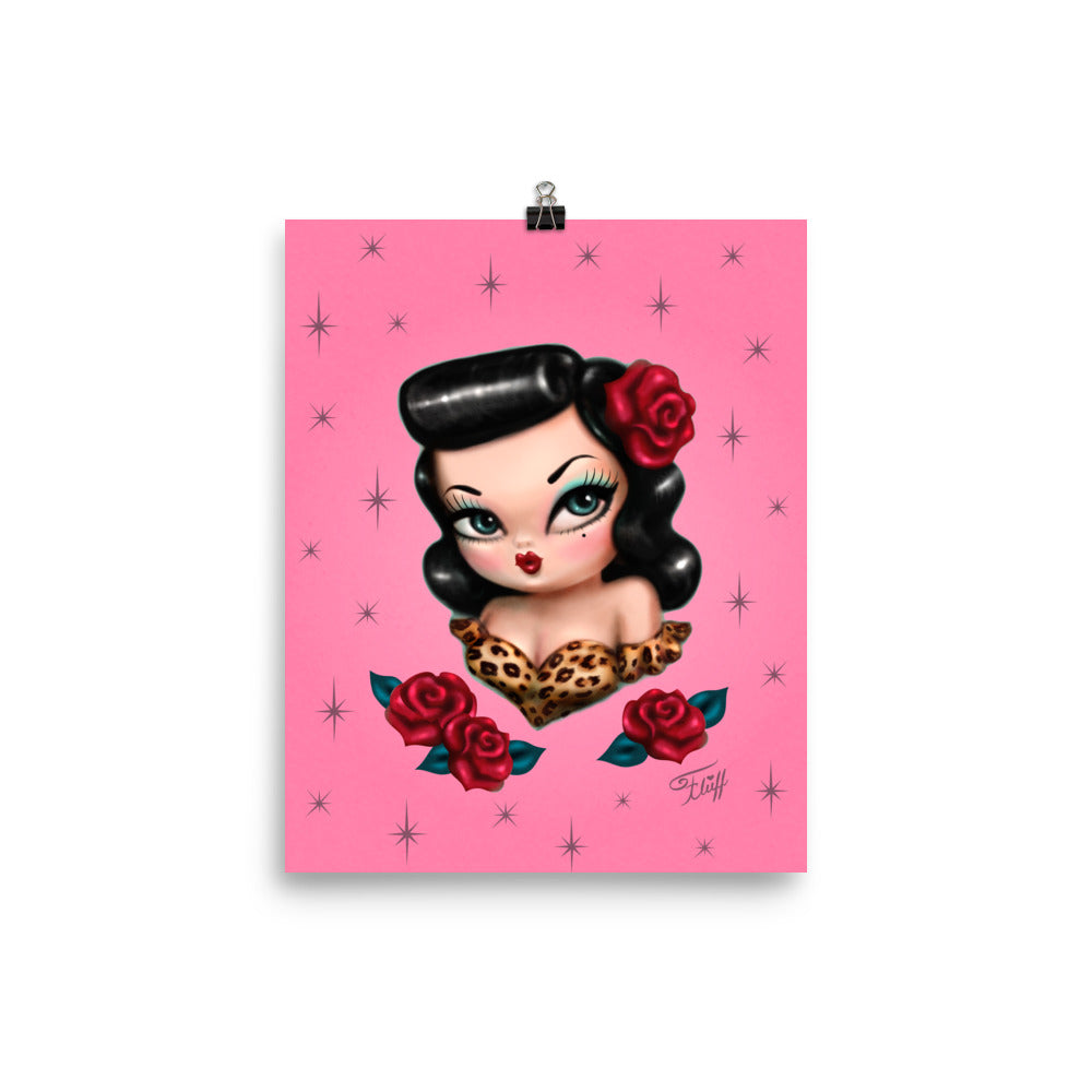 Rockabilly Baby Doll with Roses Pink • Art Print