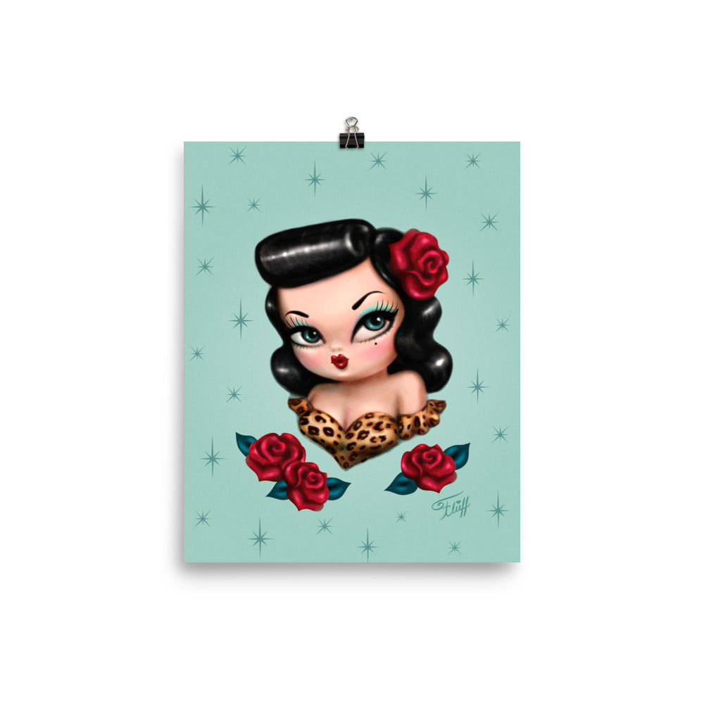 Rockabilly Baby Doll with Roses Mint • Art Print