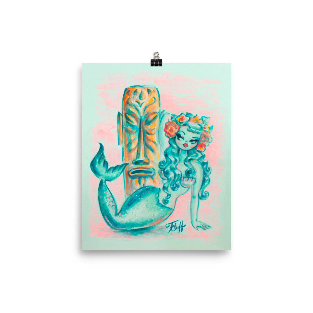 Tiki Mermaid with Flower Crown • Art Print