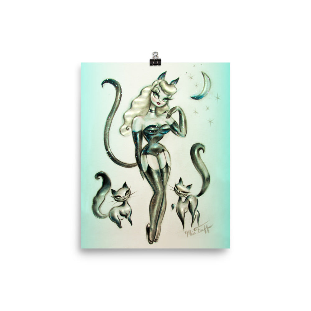 Cat Girl with Kitties • Art Print