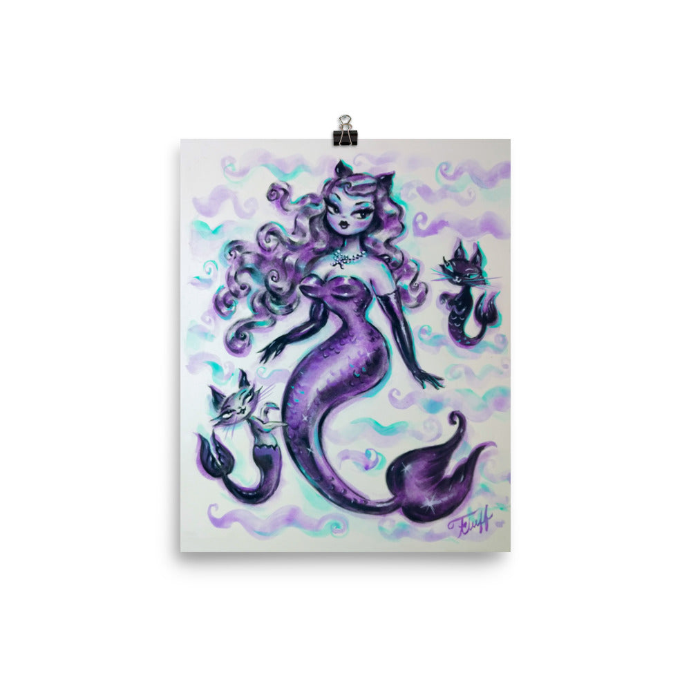 Purple Kitten Mermaid with Purrmaids • Art Print