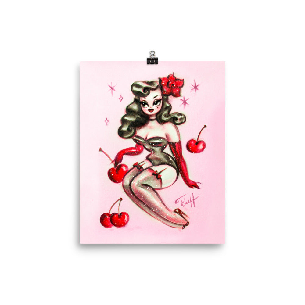 Pinup Girl with Cherries • Art Print