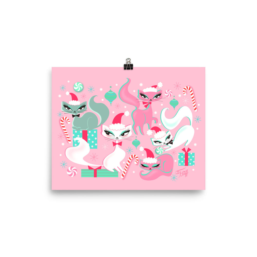 Swanky Kittens Christmas Pink • Art Print