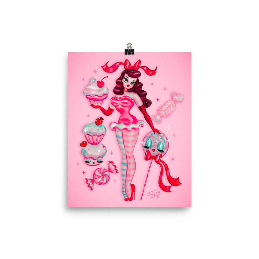Brunette Cupcake Doll with Lollipop • Art Print