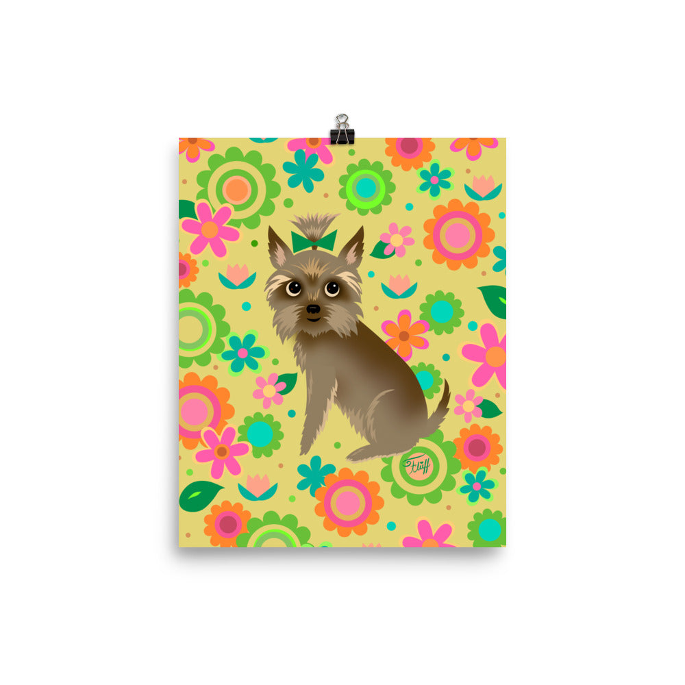 Yorkie with Mod Flowers • Art Print