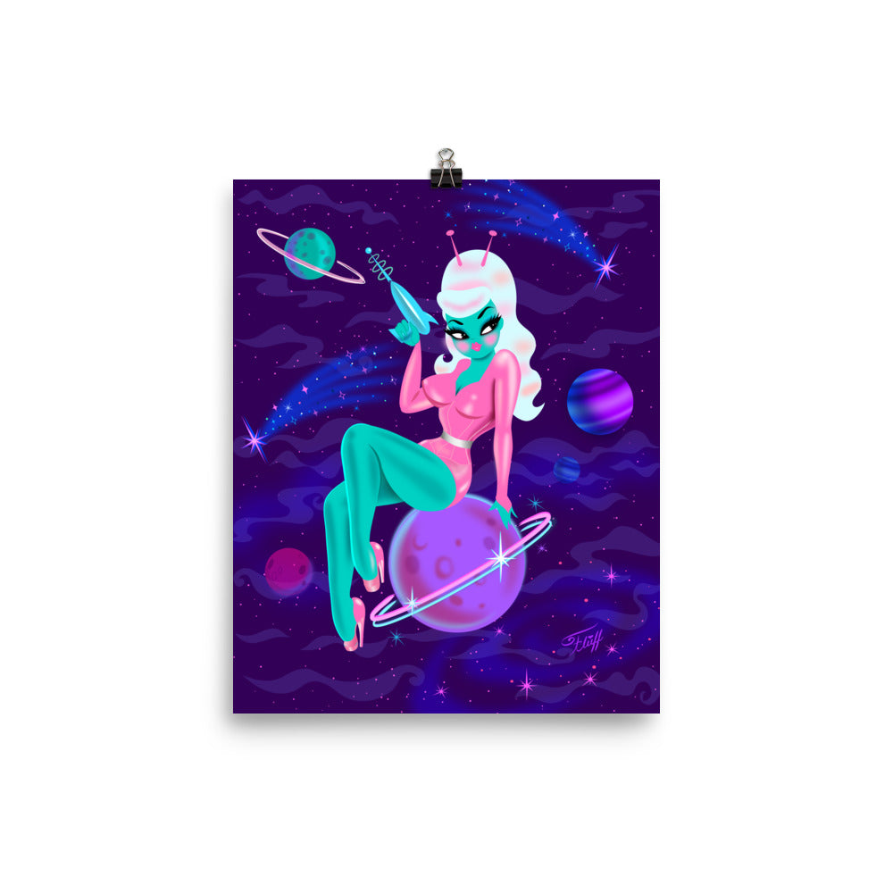 Alien Girl on Saturn • Cosmic Purple version • Art Print