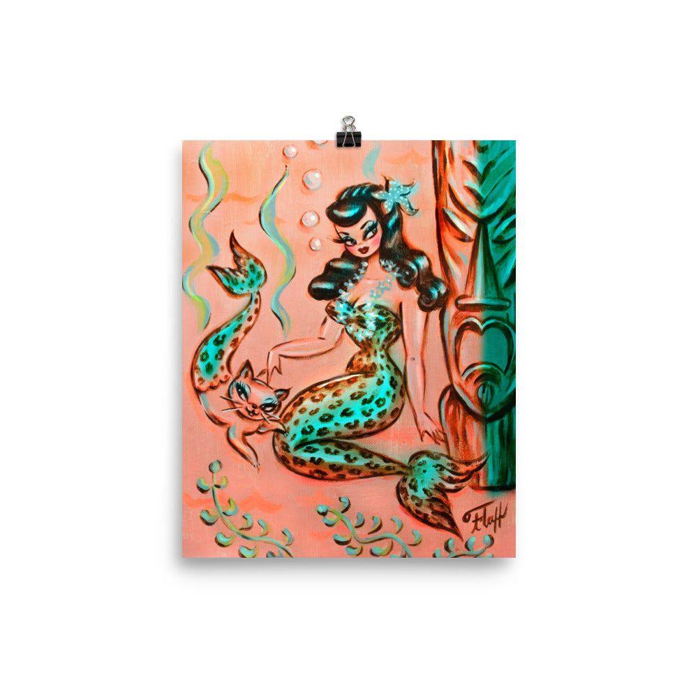 Leopard Mermaid with Merkitten and Tiki • Art Print