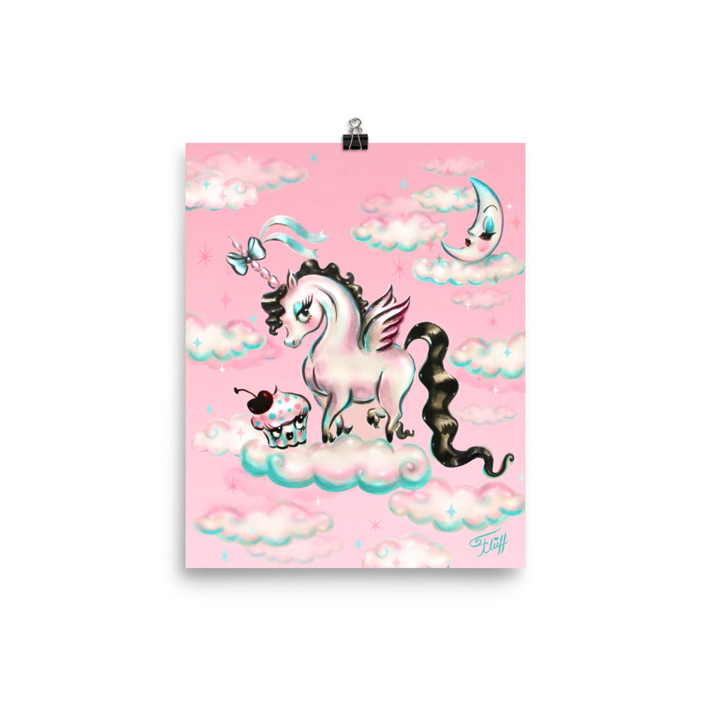 Baby Unicorn Pegasus with Cupcake • Art Print