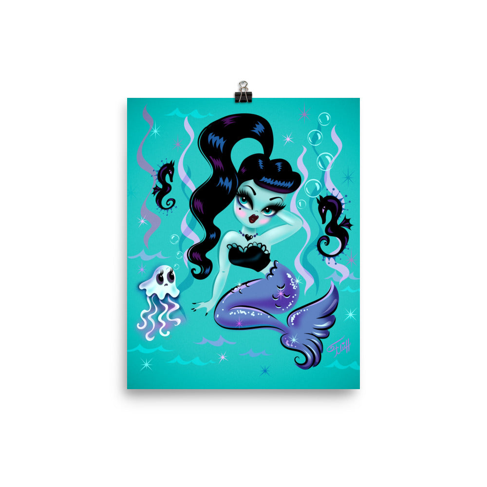 Goth Baby Doll Mermaid with Ghost Jelly • Art Print