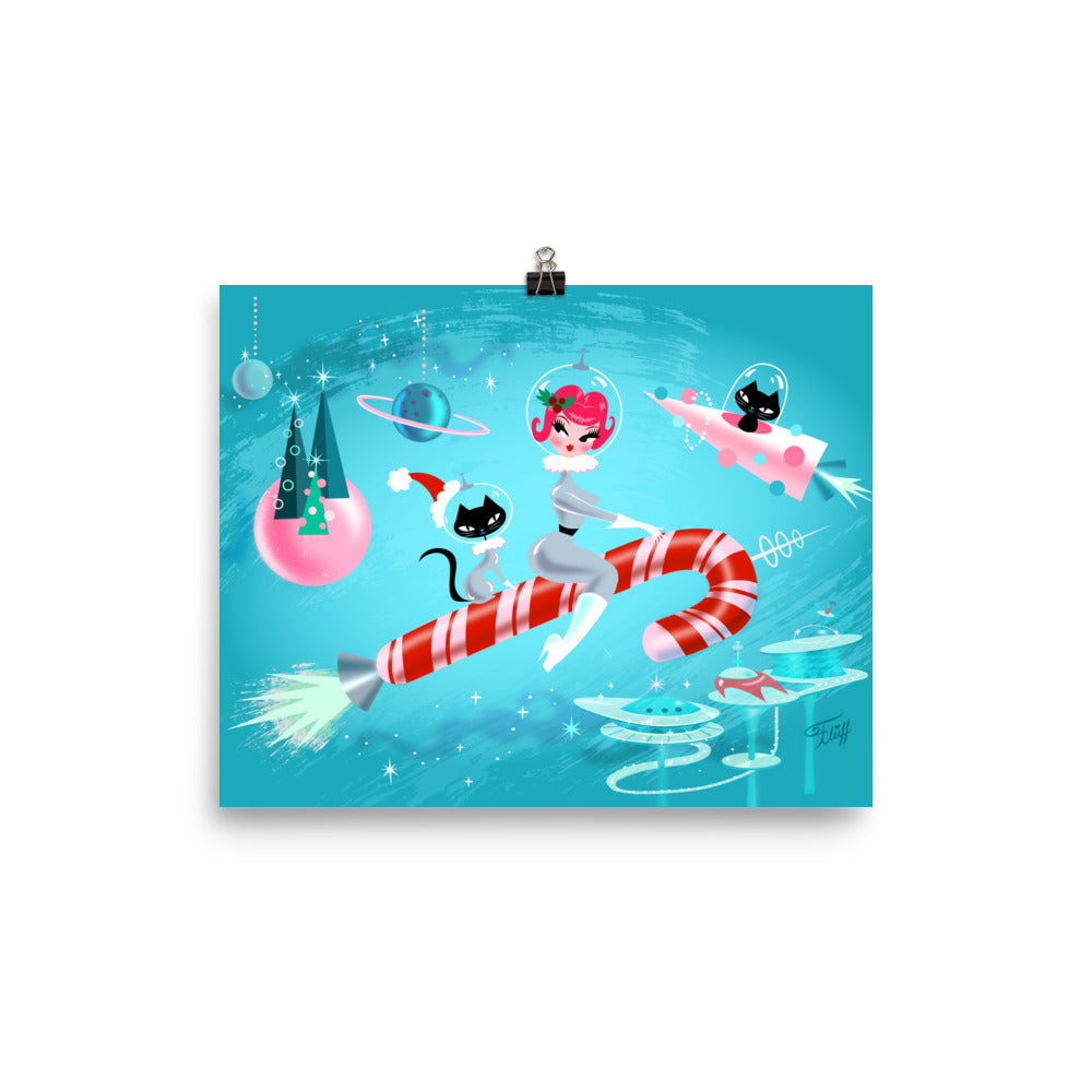 Candy Cane Rocket Girl • Art Print