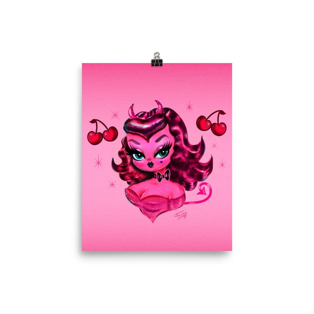 Devil Dolly with Cherries on Pink • Art Print