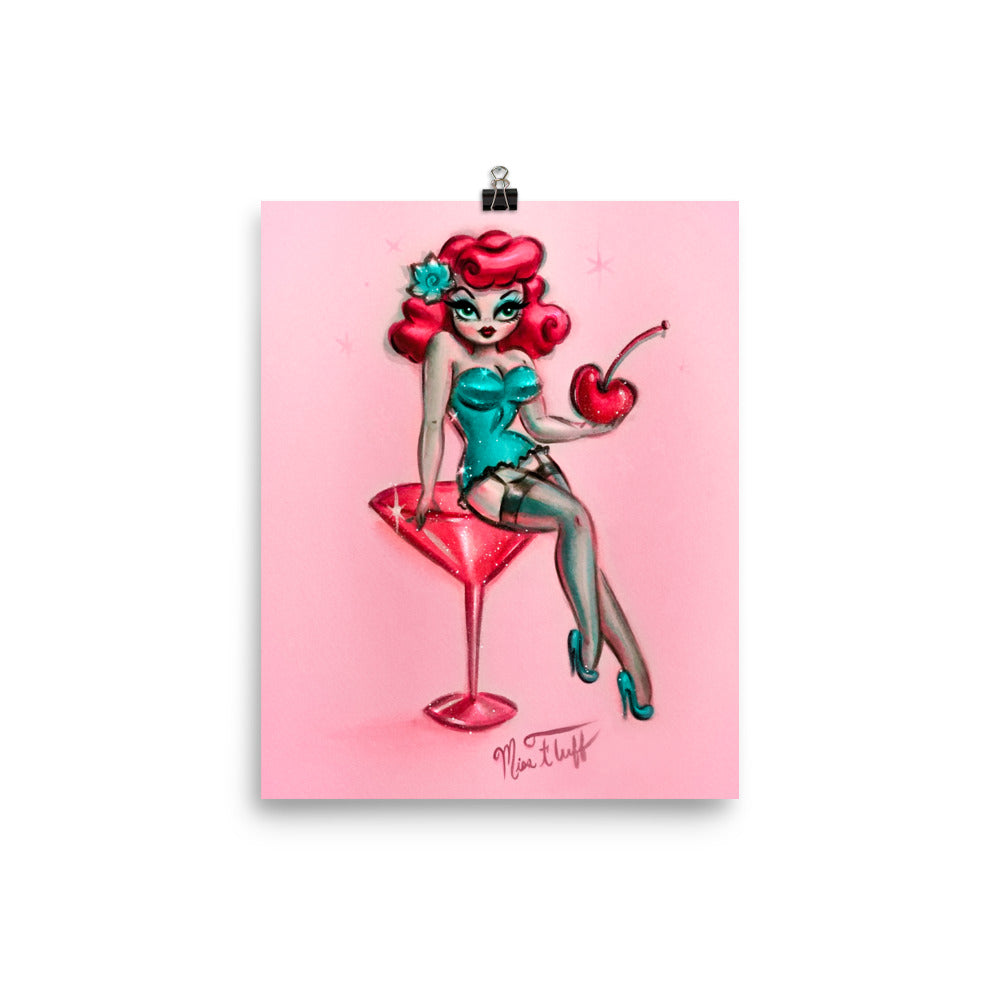 Candy Redhead Cherry Martini Girl • Art Print