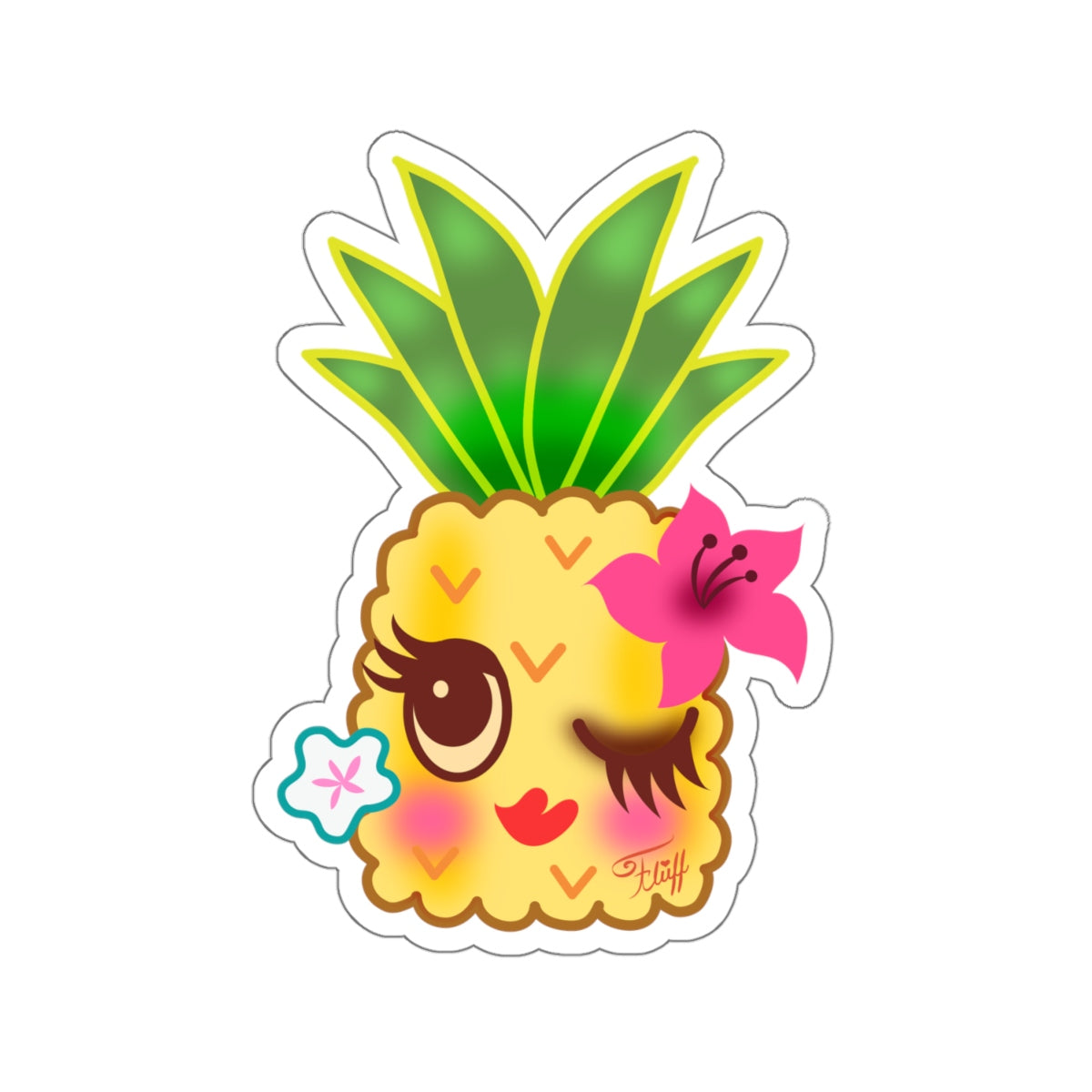 Happy Kawaii Pineapple Winking • Kiss-Cut Sticker