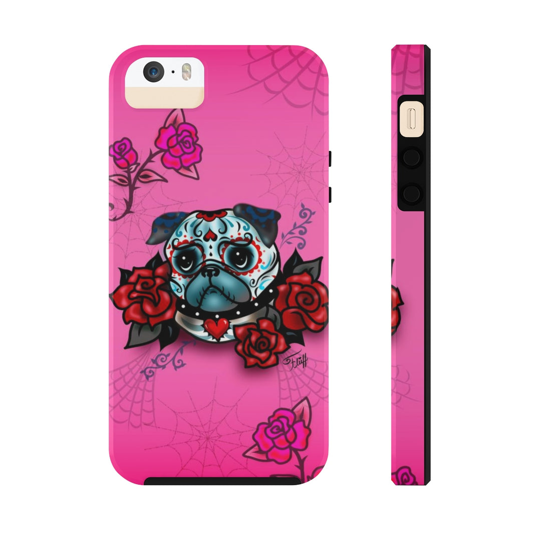 Sugar Skull Pug With Roses • Phone Case