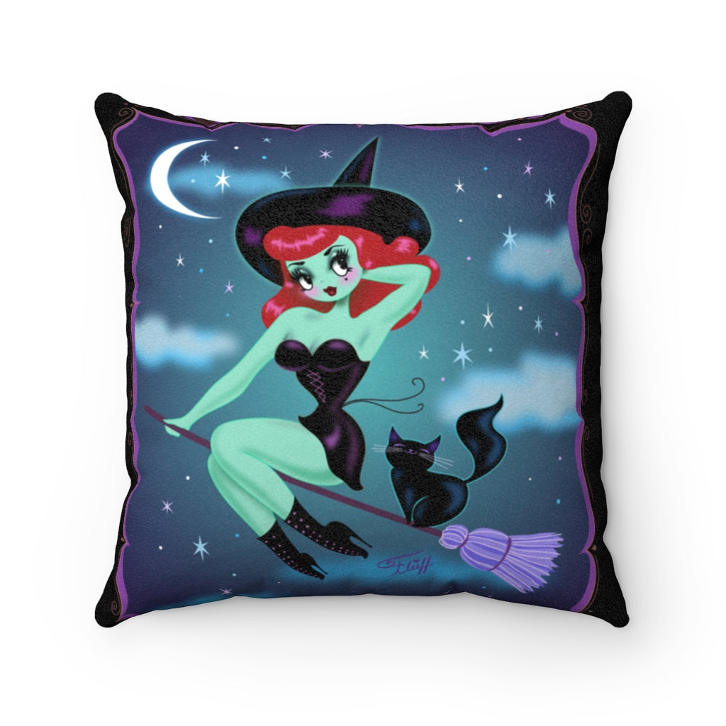 Cute Pinup Witch • Faux Suede Pillow
