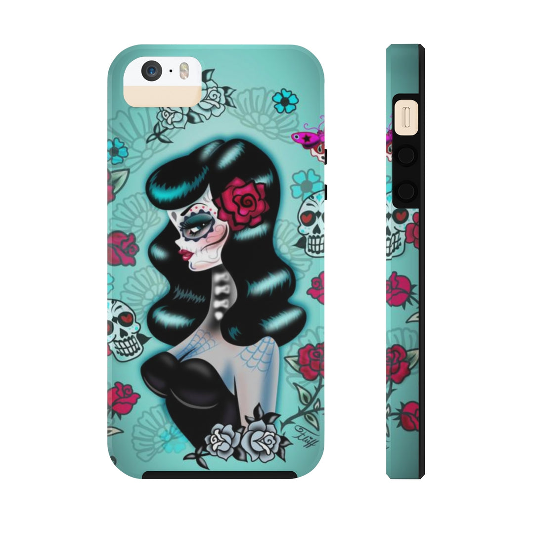 Raven Haired Day of the Dead Sugar Skull Pinup • Phone Case