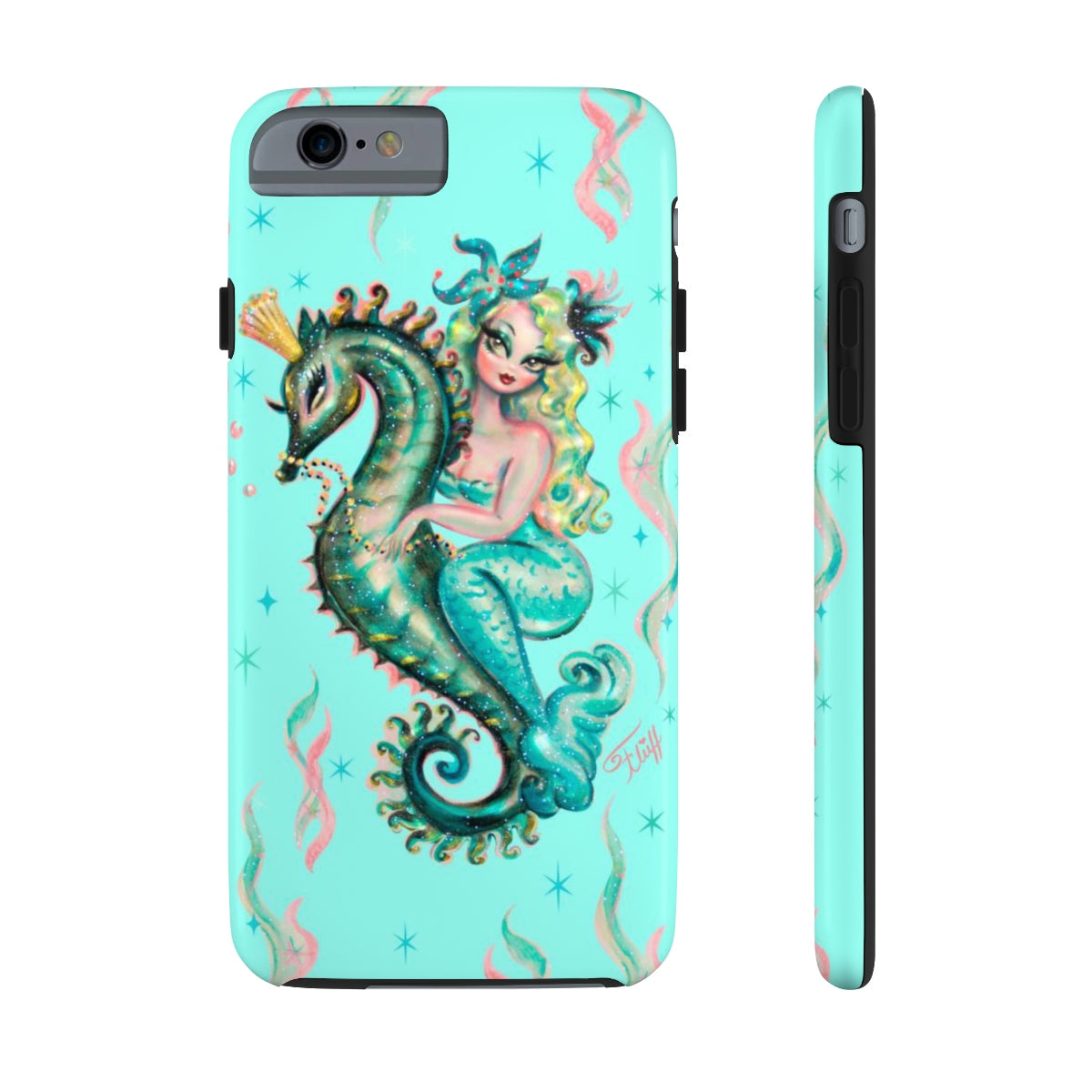 Blue Mermaid Riding a Seahorse Prince • Phone Case