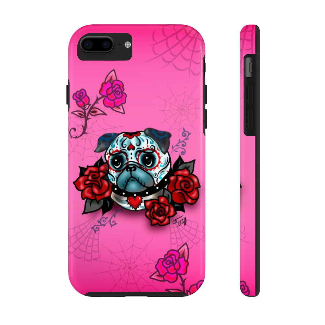 Sugar Skull Pug With Roses • Phone Case